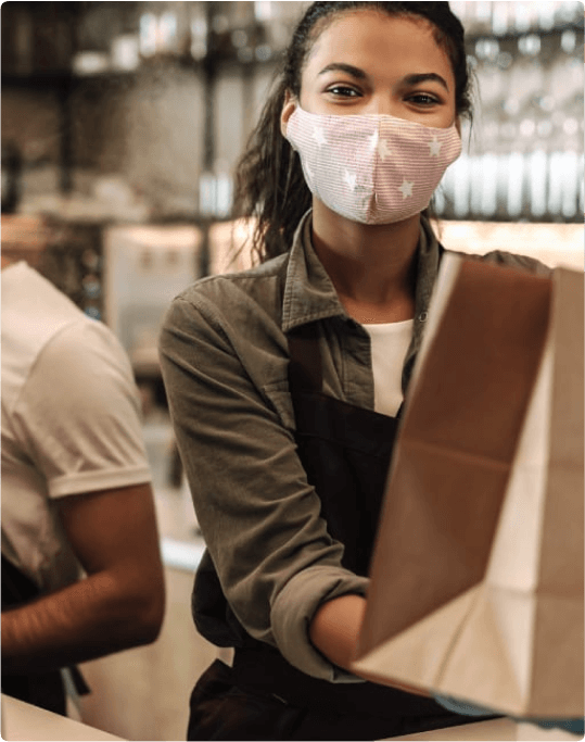 woman customer gives takeaway order to a customer